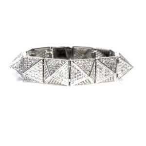 Rhodium Plated Cubic Zirconia Pave Pyramid Bracelet Noir Jewelry